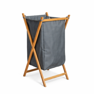 Panier à Linge Pliable en Bois Naturel – Bleu