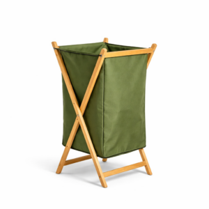 Panier à Linge Pliable en Bois Naturel – Vert