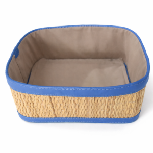 Panier de Rangement en Smar (Jonc) – Design Bleu – Artisanat Tunisien