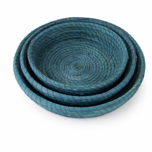 Lot de 3 Paniers en Halfa – Rangement & Déco - Couleur Bleu